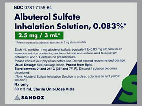 Image 0 of Albuterol Sulfate 0.83Mg/Ml Innhalation Ampoules 30X3 Ml Unit Dose By Sandoz.
