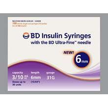 BD Insulin Syringe 6MM 31G x 0.5 Ml 100 Ct