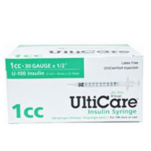 Image 0 of Ulticare Syringe 1/2'' 30Gx1CC 100 Ct