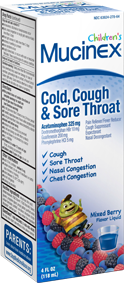 Mucinex Child Maximum Strength Cold Cough & Sore Throat Berry Flavor 4 Oz