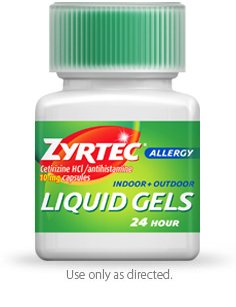 Zyrtec 24 Hour Indoor Out Door 10 Mg 25 Liqui-Gels.