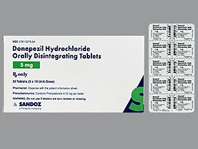 Donepezil Hcl 5 Mg Odt 30 Unit Dose Tabs By Sandoz Rx.