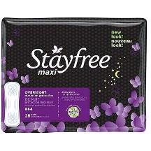 Image 0 of Stayfree Maxi Pad Overnight Wing 6x28 Ct