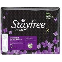 Stayfree Maxi Pad Overnight Wing 6x28 Ct