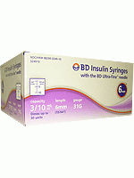 BD Insulin Syringe 6MMHU 31G 0.3Ml 100 Ct