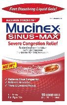 Image 0 of Mucinex Sinus-Max Severe Congestion Relief 16 Liqui-Gels