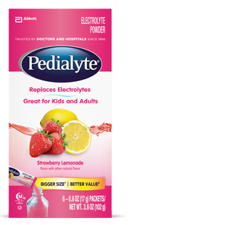 Pedialyte Large Powder Packet Straw Lemonade 6 Ct