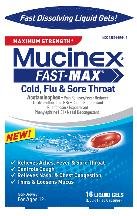 Mucinex Fast Max Cold Flu Sore Throat 16 Gel Caps