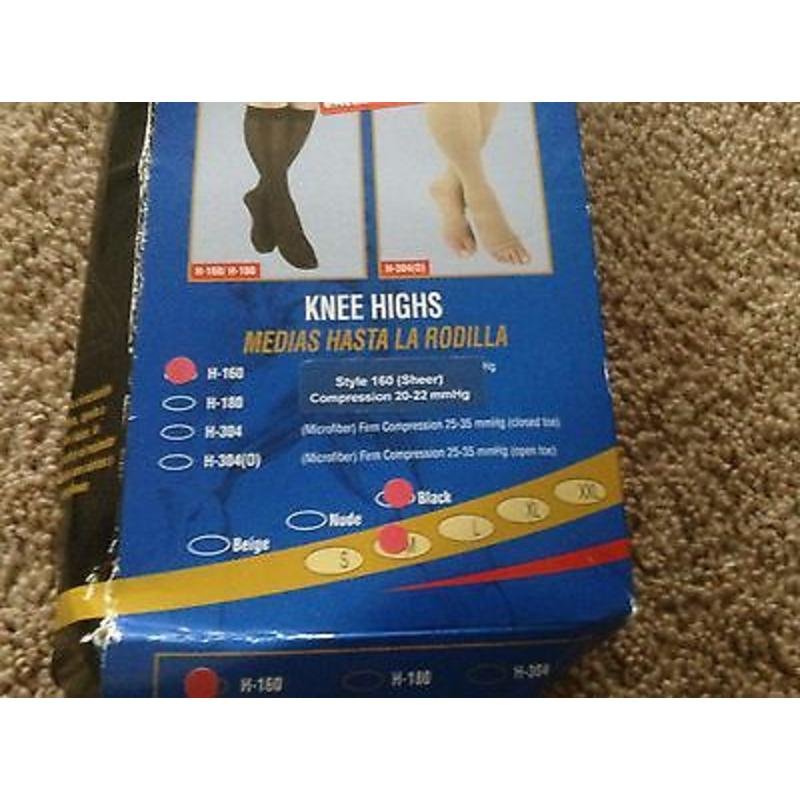 Compression Knee High Sheer 20-22 Black Medium Dropship