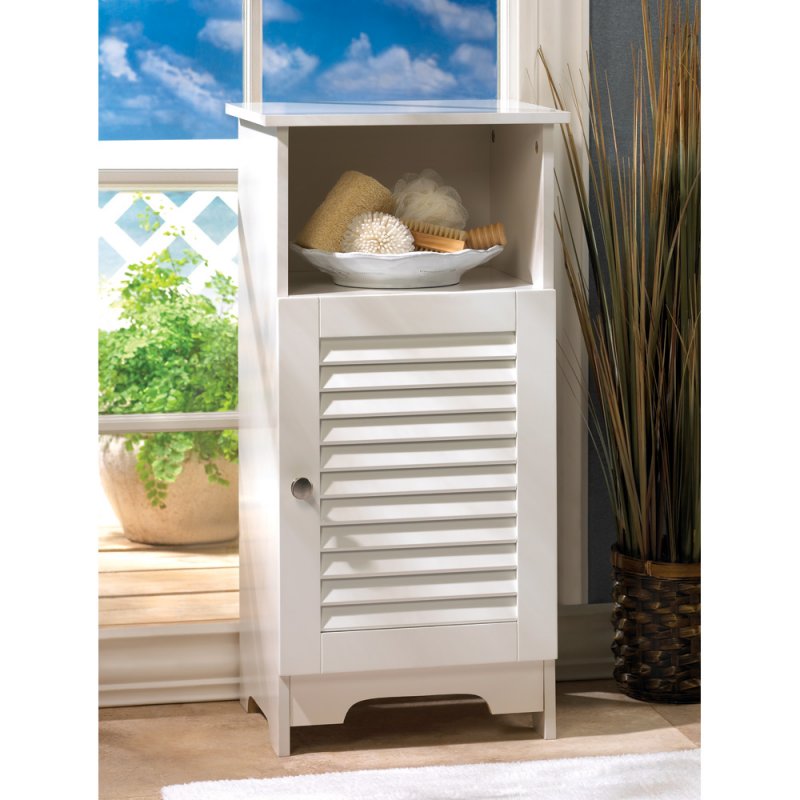 Nantucket White Storage Cabinet Night Stand Louvered Door