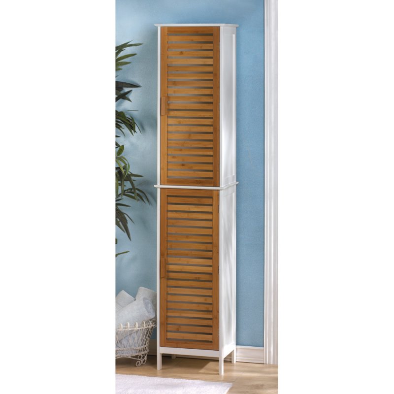 Kyoto Contemporary Tall Double Linen Cabinet White With Bamboo