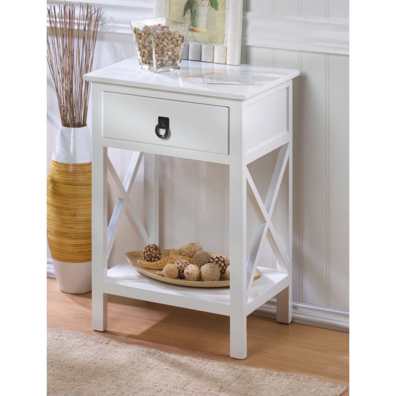 Hampton Glossy White Accent End Table Night Stand W Drawer And Shelf