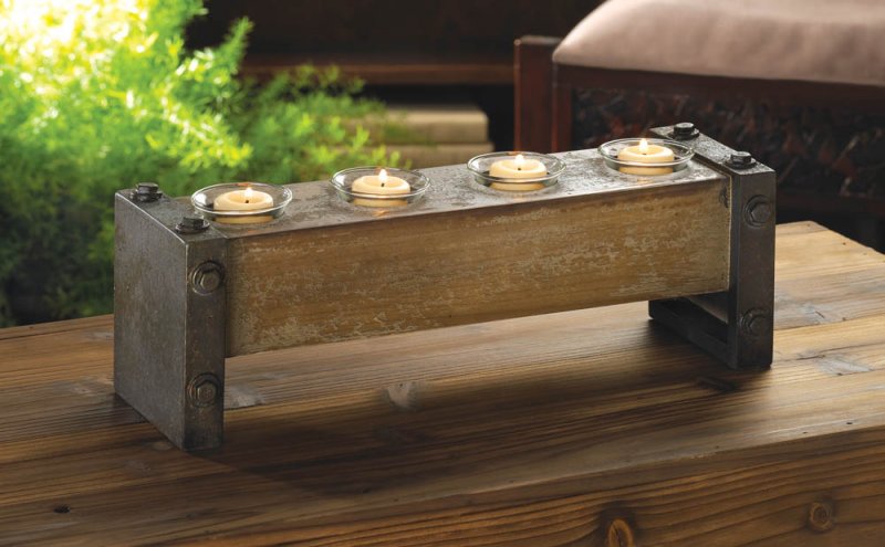 Rustic Industrial 4 Cup Wood Votive Candle Holder Stand Glass Cups Rustic Industrial 4 Cup Wood Votive Candle Holder Stand Glass Cups Included