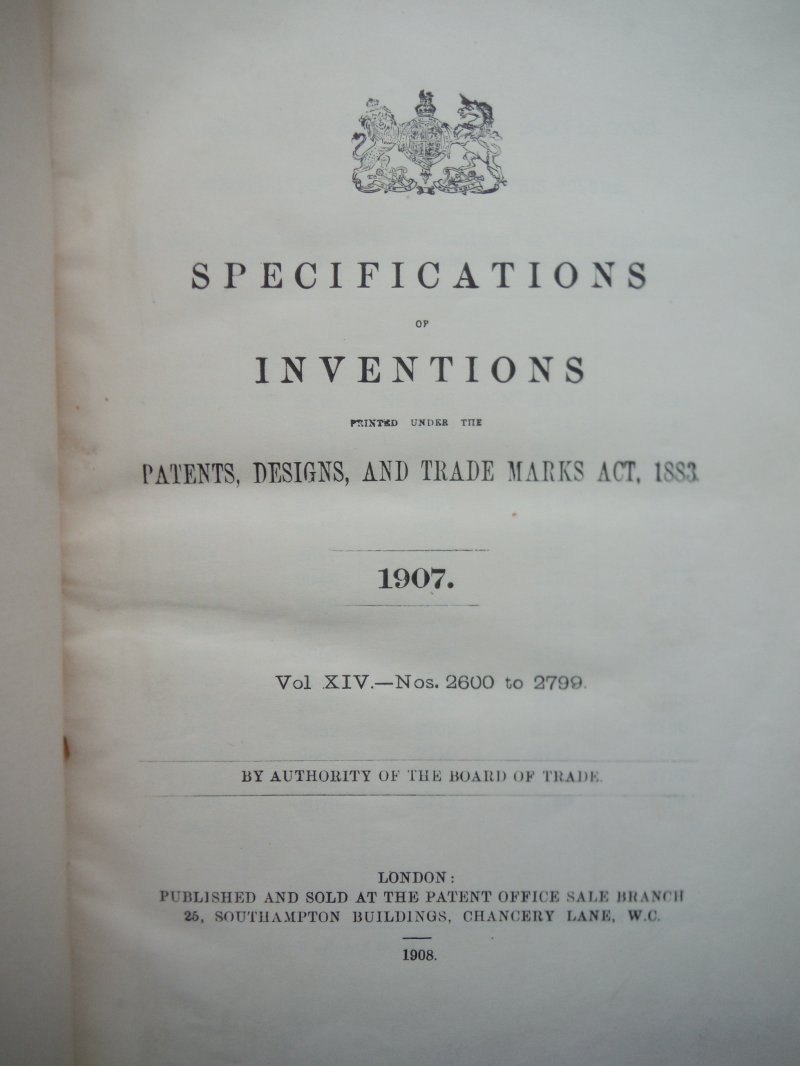 Image 1 of Specifications of Inventions printed nder the Patents, Designs, and Trade Marks 