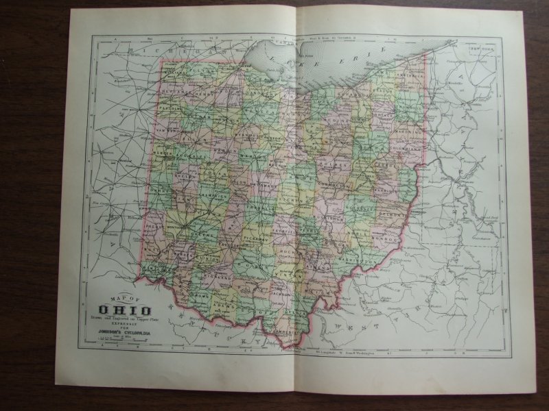Johnson's  Map of Ohio -  Original (1895)