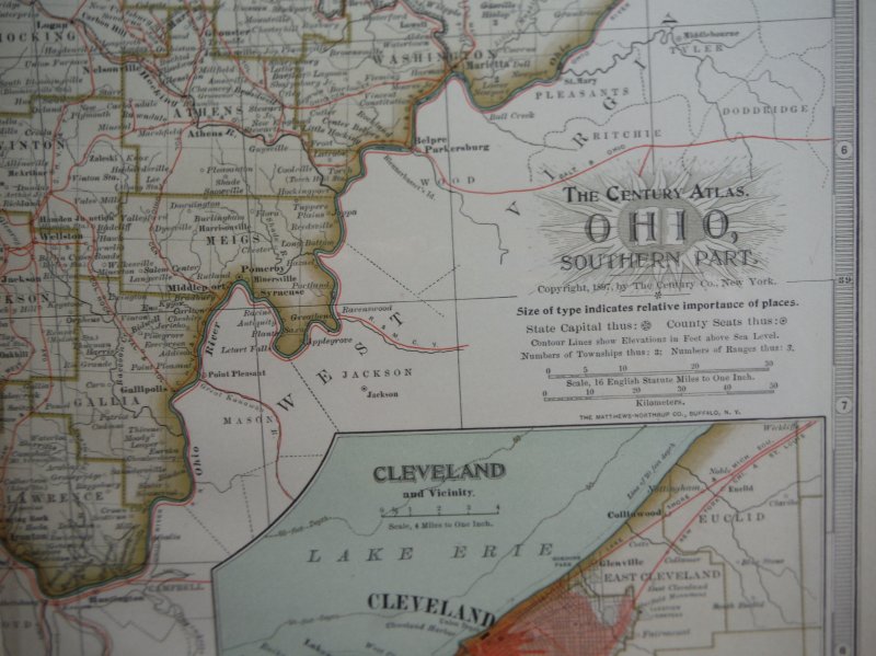 Image 1 of The Century Atlas  Map of Ohio,  Southern Part (1897)