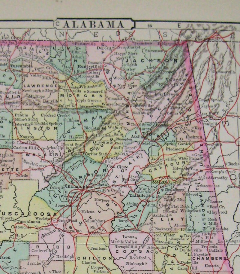 Image 1 of Johnson's Map of Alabama  -  Original (1897)