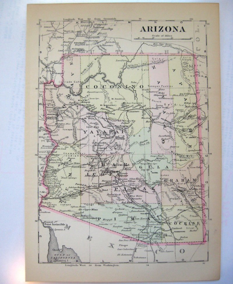 Image 1 of Johnson's Map of Arizona  -  Original (1897)