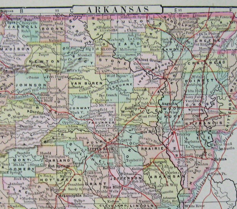 Image 1 of Johnson's Map of Arkansas  -  Original (1897)