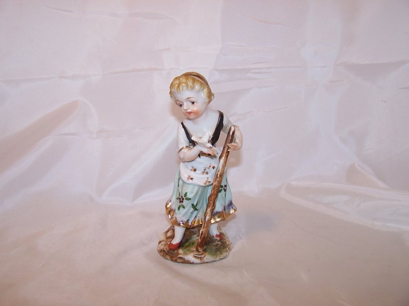 Image 4 of Peasant Girl w Dove, Walking Stick, Porcelain Figurine