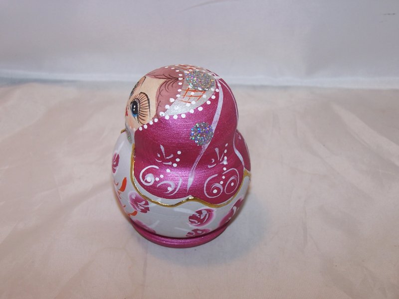 Image 4 of Nesting Doll Folk Art Woman in Pink Dress, 5 Levels