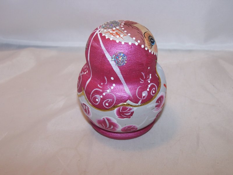 Image 6 of Nesting Doll Folk Art Woman in Pink Dress, 5 Levels