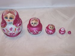 Nesting Doll Folk Art Woman in Pink Dress, 5 Levels