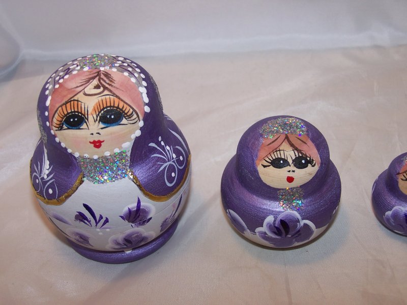 Image 2 of Nesting Doll Folk Art Woman in Purple, 5 Levels