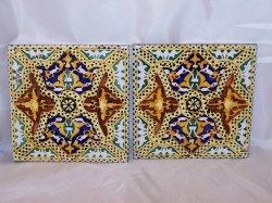 Ceramic Tile, Spain, Folk Art Yellow Brown Blue Green