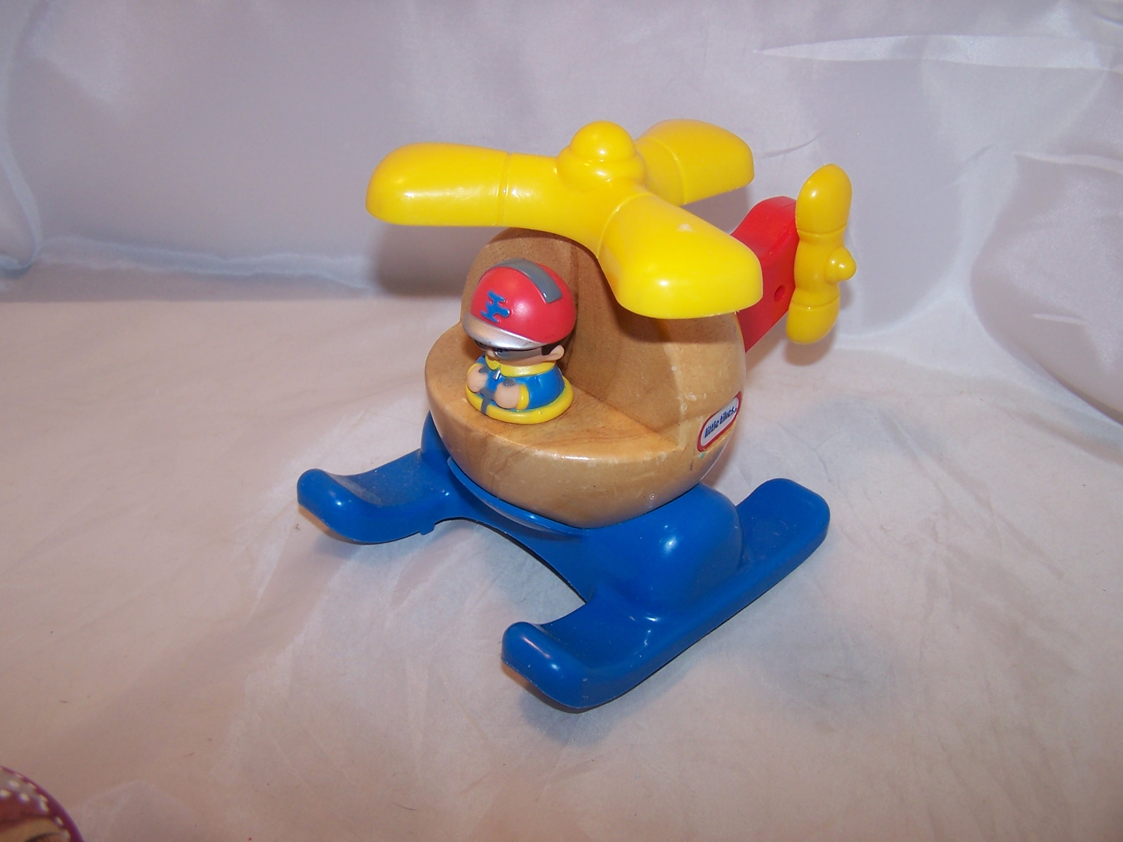 Little Tikes Helicopter w Pilot, Wood, Plastic, Yellow, Blue, Red