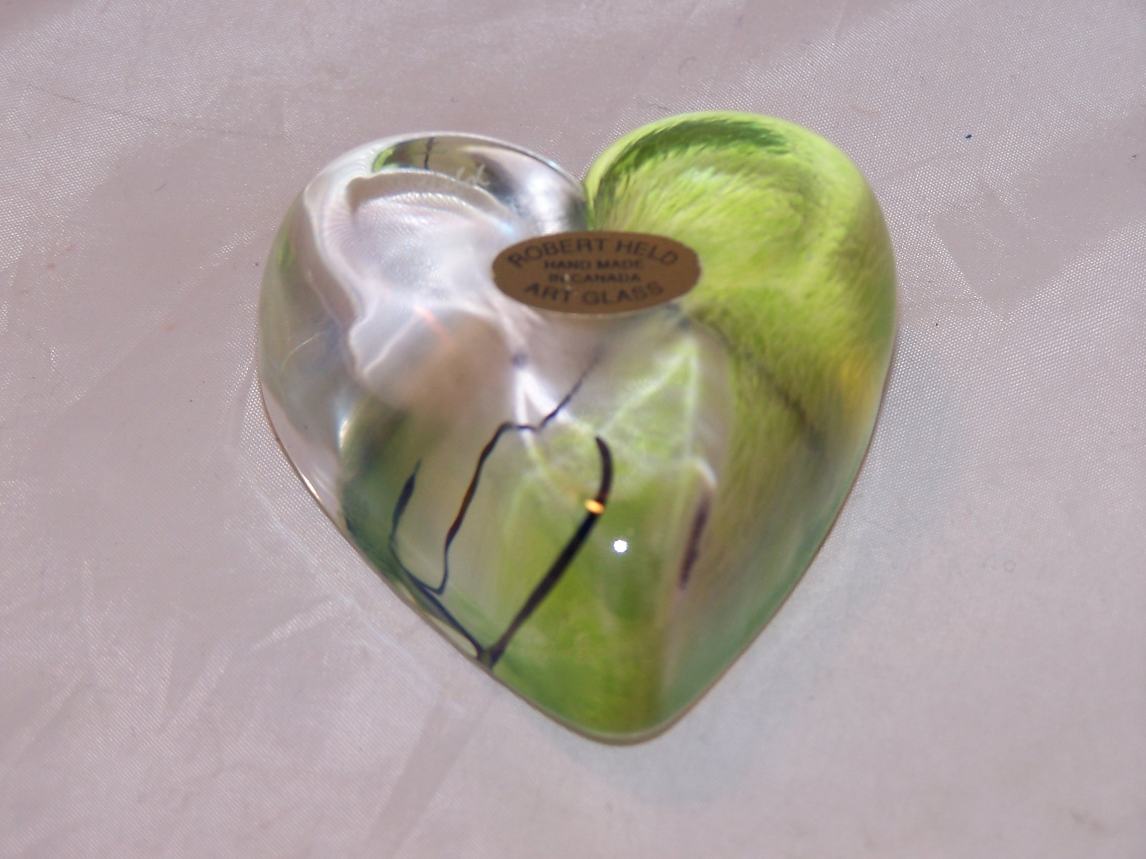 Image 3 of Robert Held Nouveau Heart, Light Green, Art Glass