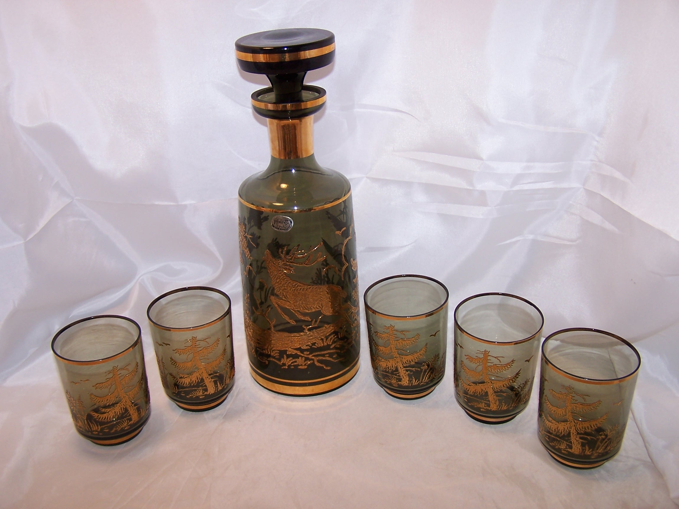 Bohemia Crystal Decanter, Glasses, Mid Century Modern Czech
