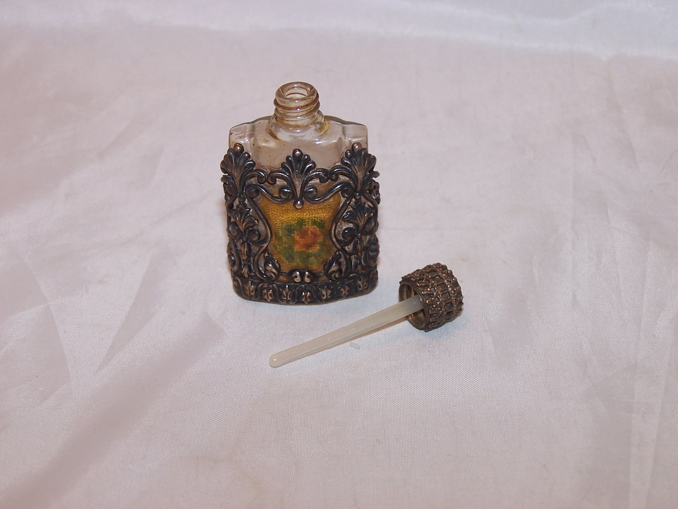 Image 4 of Perfume Bottle, Silver Filigree, Embroidery, Vintage