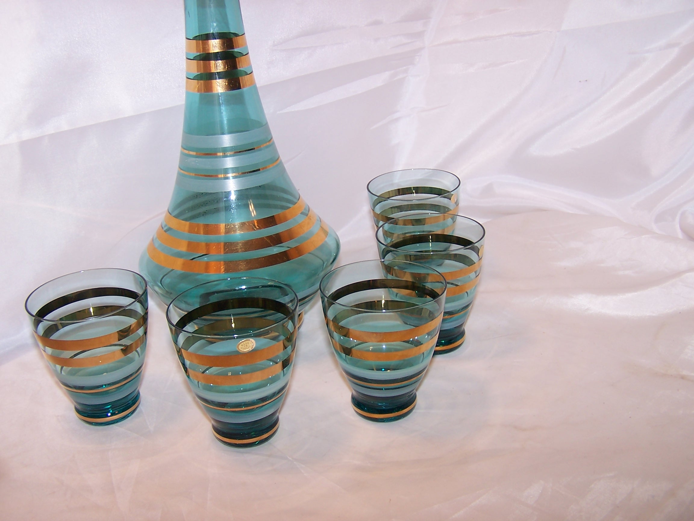 Image 2 of Hungary Striped Decanter, Glasses, Teal