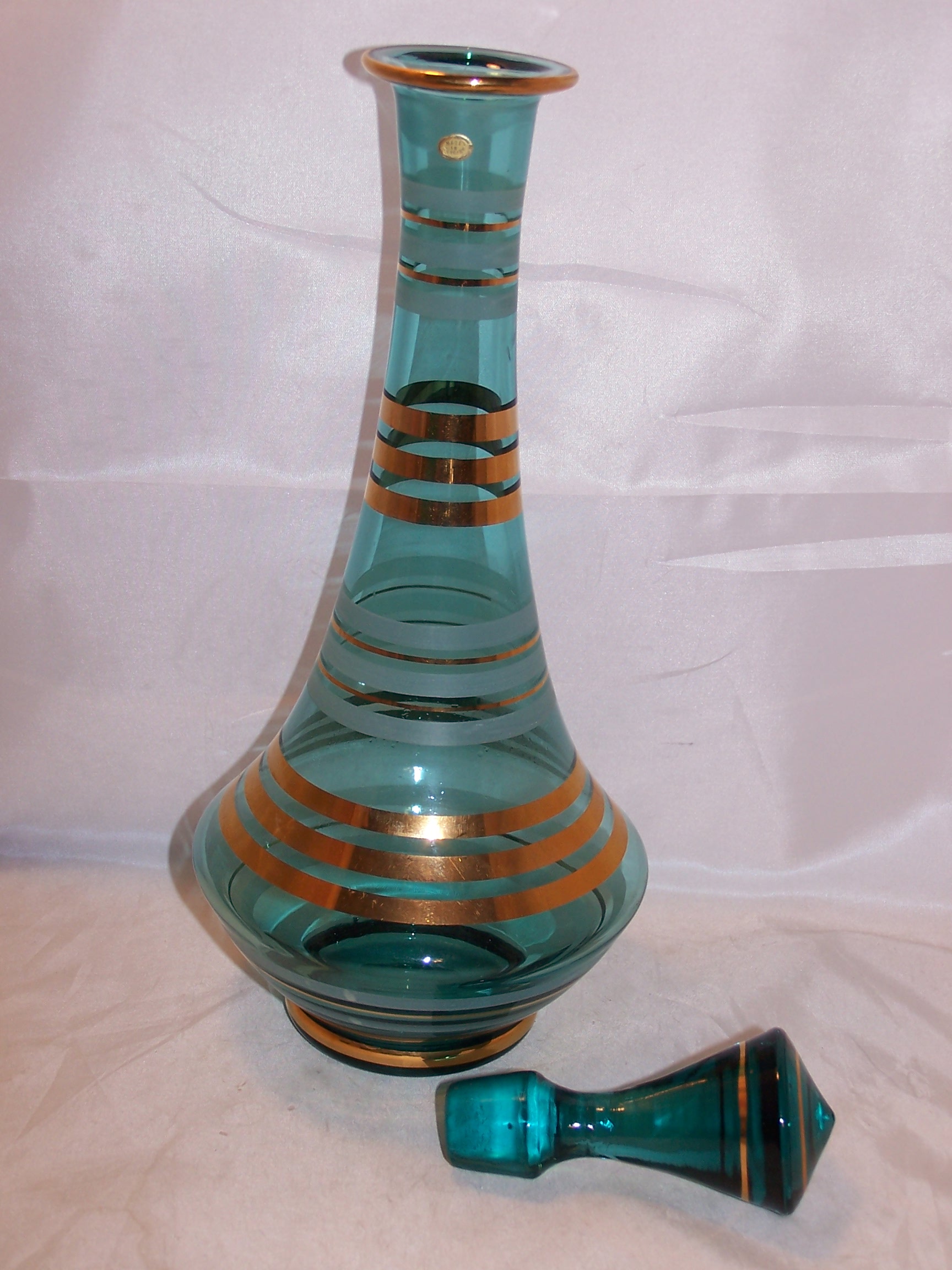 Image 3 of Hungary Striped Decanter, Glasses, Teal