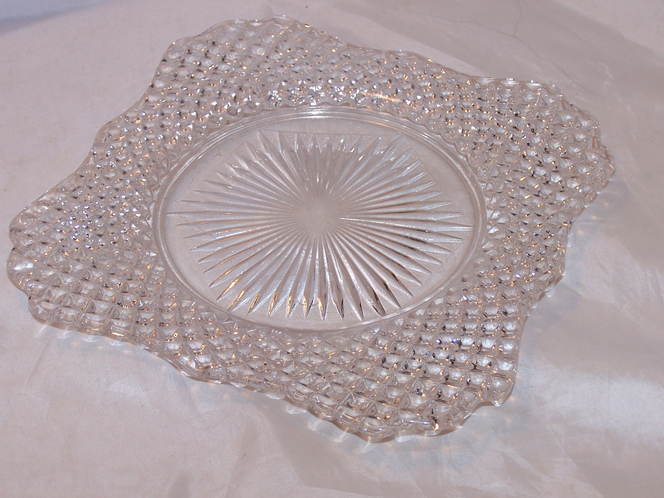 Image 1 of Glass Salad Plate, Square w Scalloping, Vintage