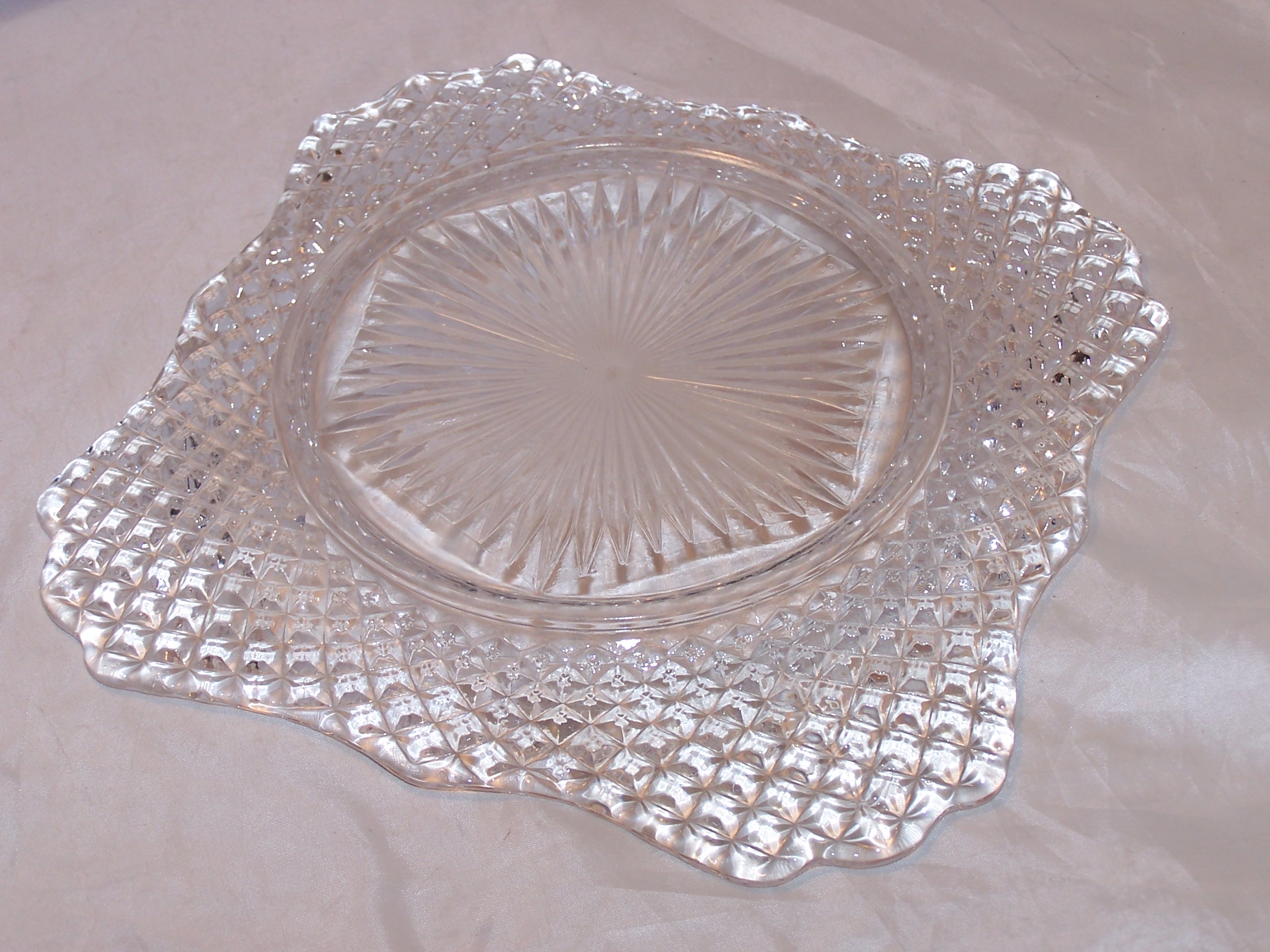 Image 5 of Glass Salad Plate, Square w Scalloping, Vintage