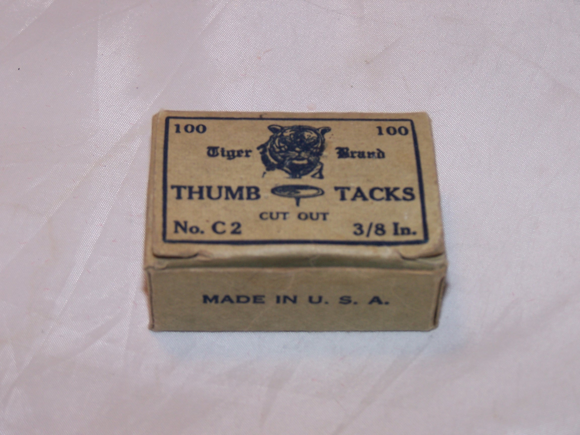 Tiger Thumb Tacks, Orig Box, Vintage, Cut Out
