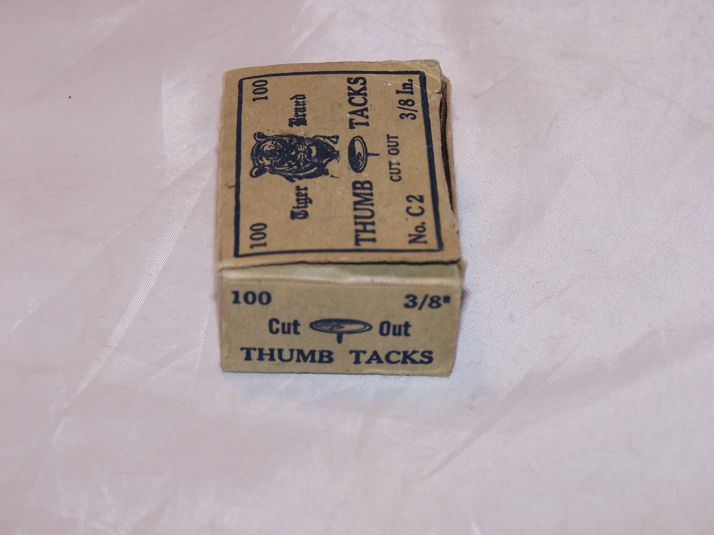 Tiger Thumb Tacks, Orig Box, Vintage, Cut Out