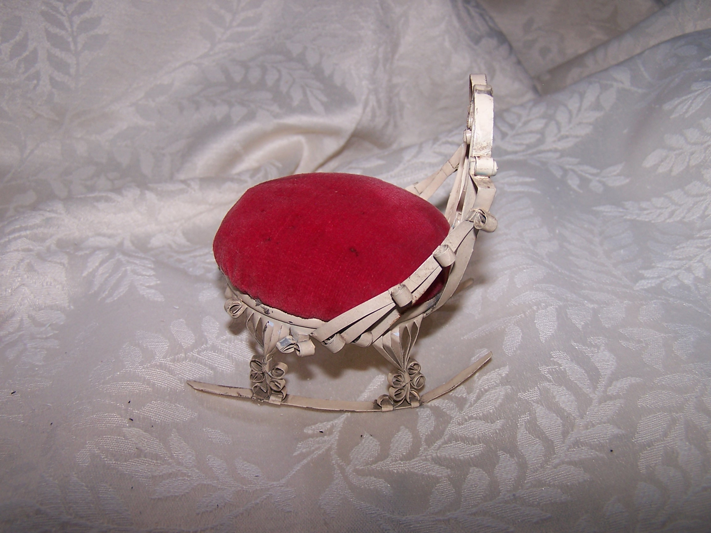 Image 1 of Quilled Pin Cushion Rocking Chair, White, Folk Art