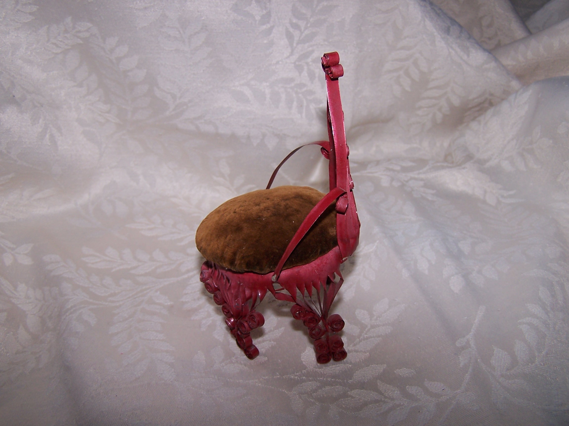 Image 1 of Quilled Pin Cushion Chair, Red, Folk Art, Vintage