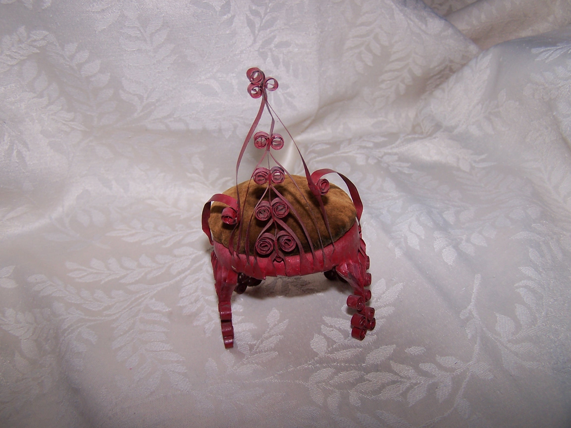 Image 2 of Quilled Pin Cushion Chair, Red, Folk Art, Vintage