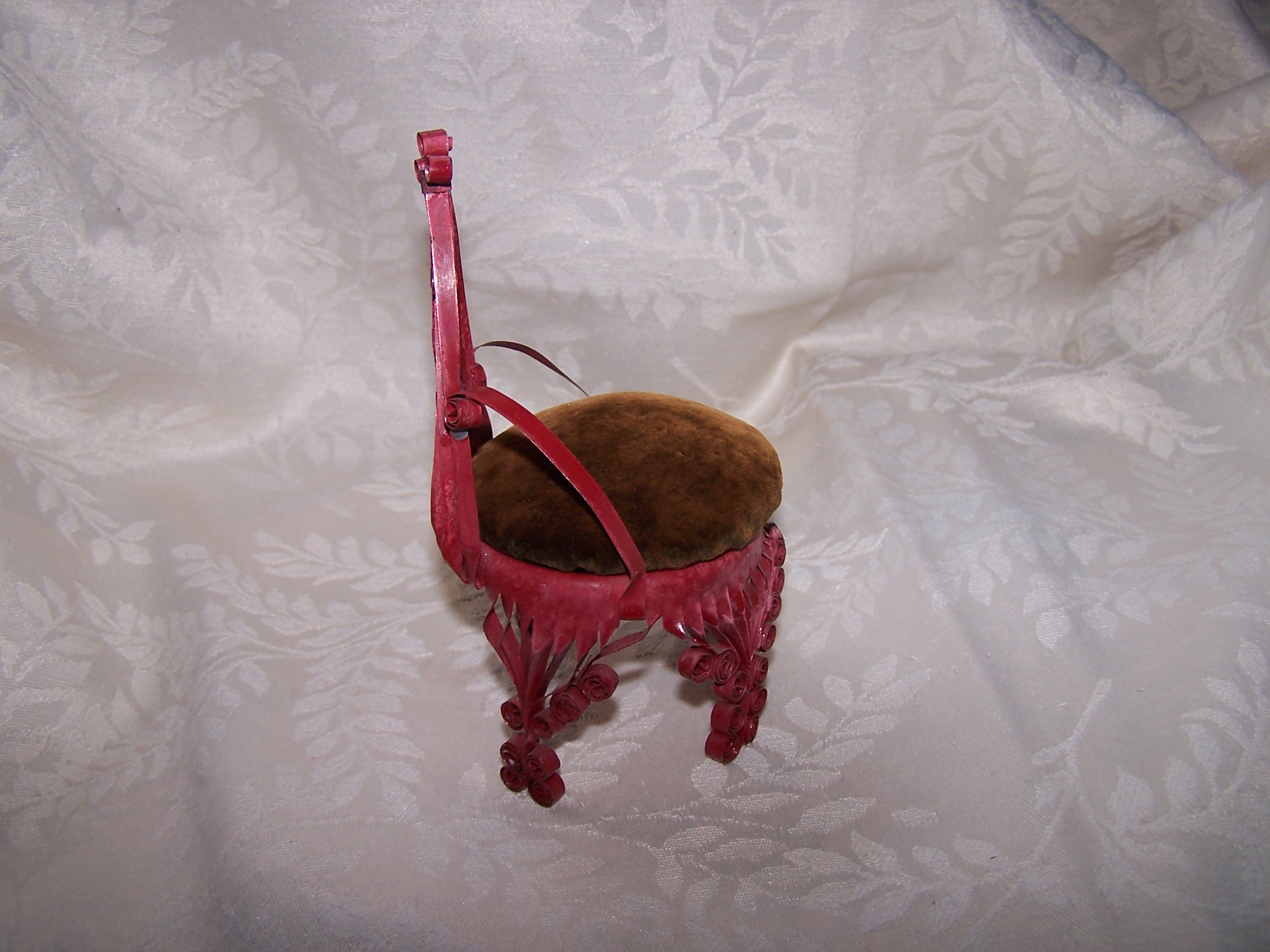 Image 3 of Quilled Pin Cushion Chair, Red, Folk Art, Vintage