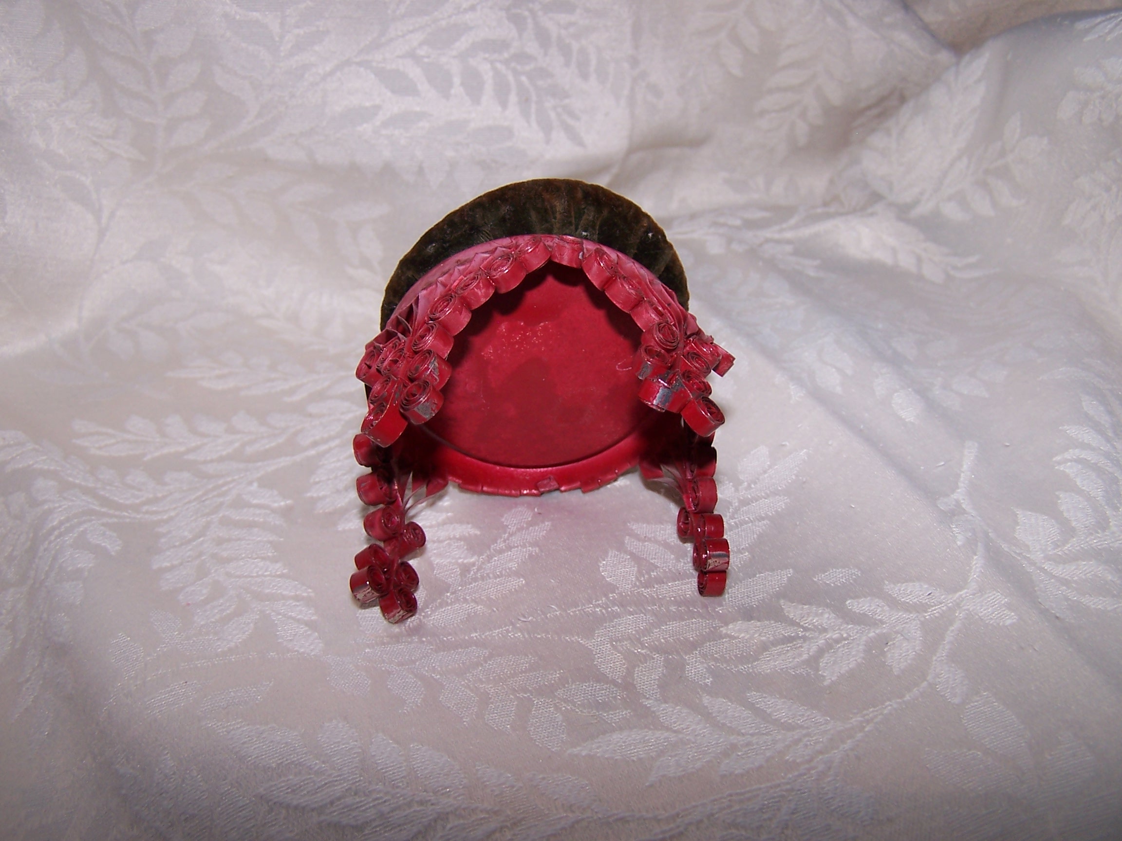 Image 4 of Quilled Pin Cushion Chair, Red, Folk Art, Vintage