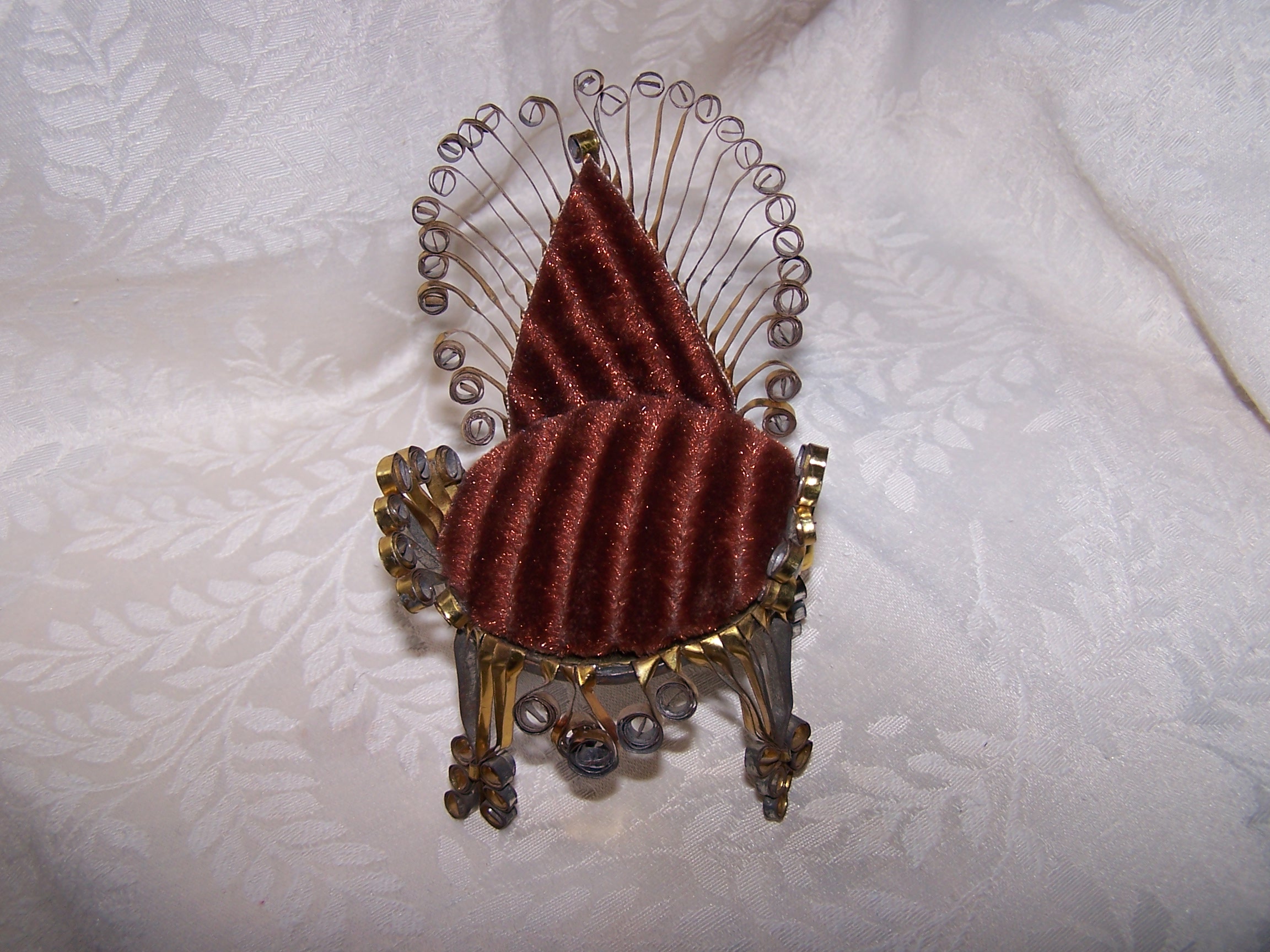 Quilled Pin Cushion Chair, Brown, Silver, Gold, Vintage