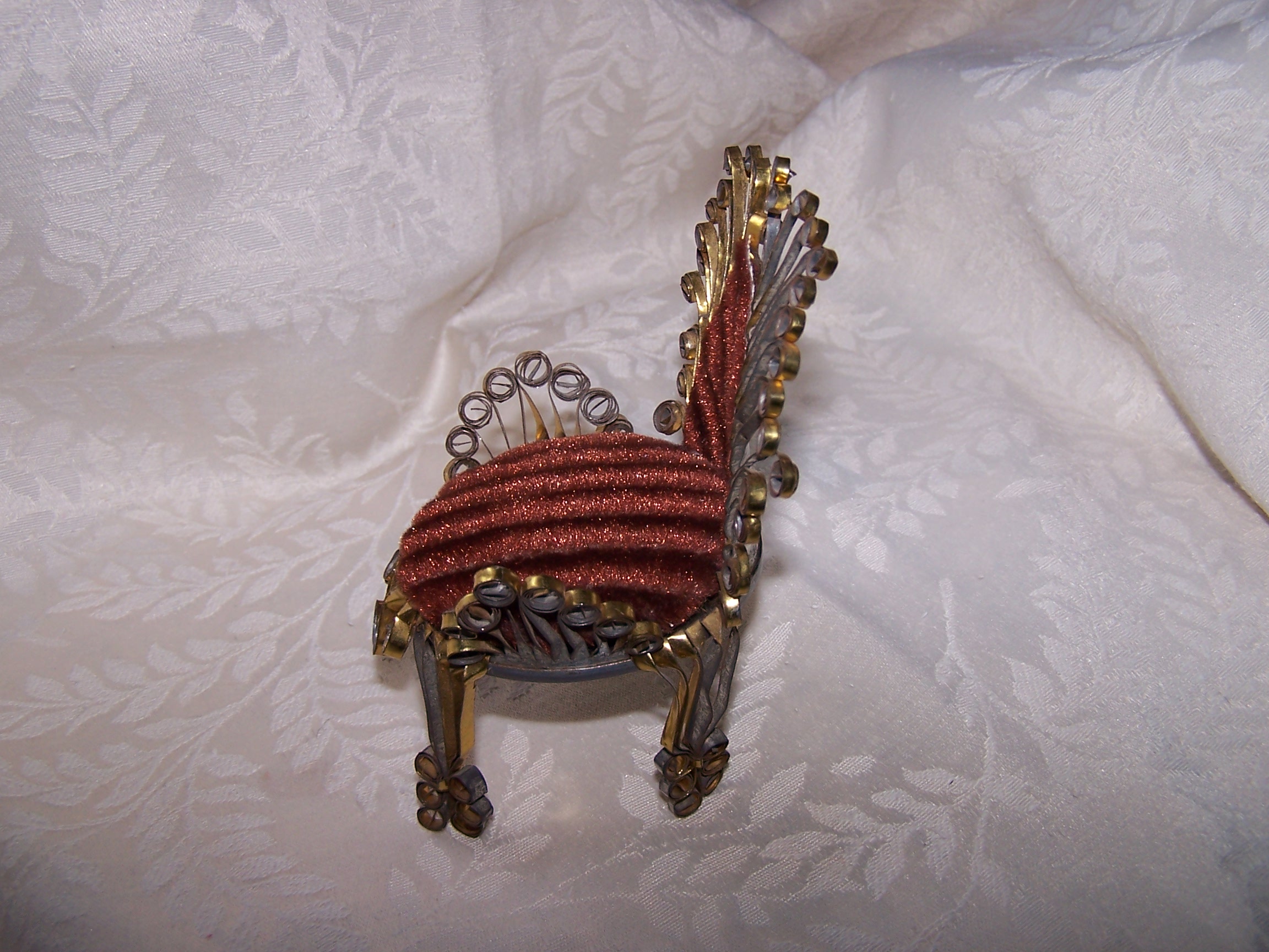 Image 1 of Quilled Pin Cushion Chair, Brown, Silver, Gold, Vintage
