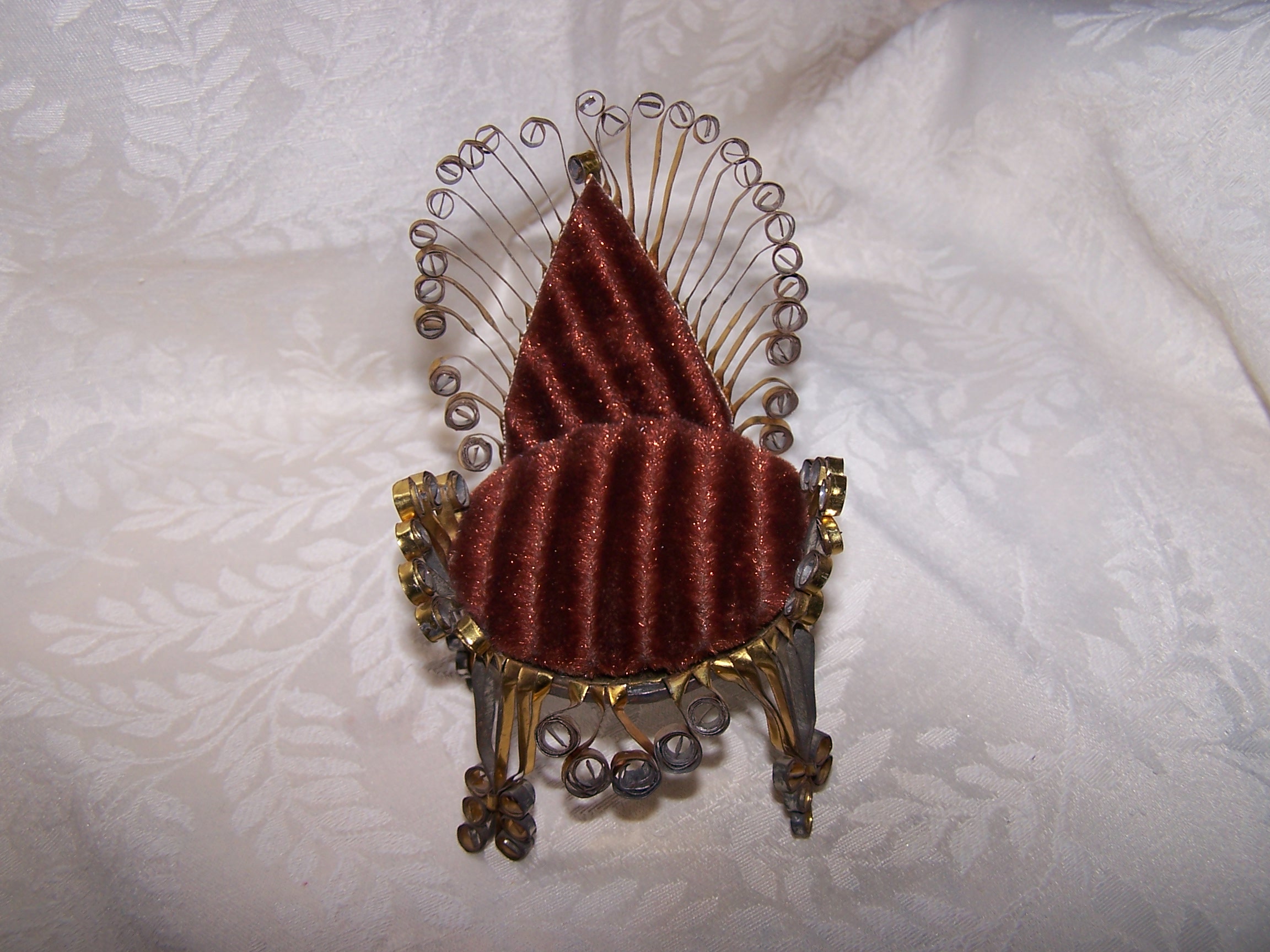 Image 5 of Quilled Pin Cushion Chair, Brown, Silver, Gold, Vintage