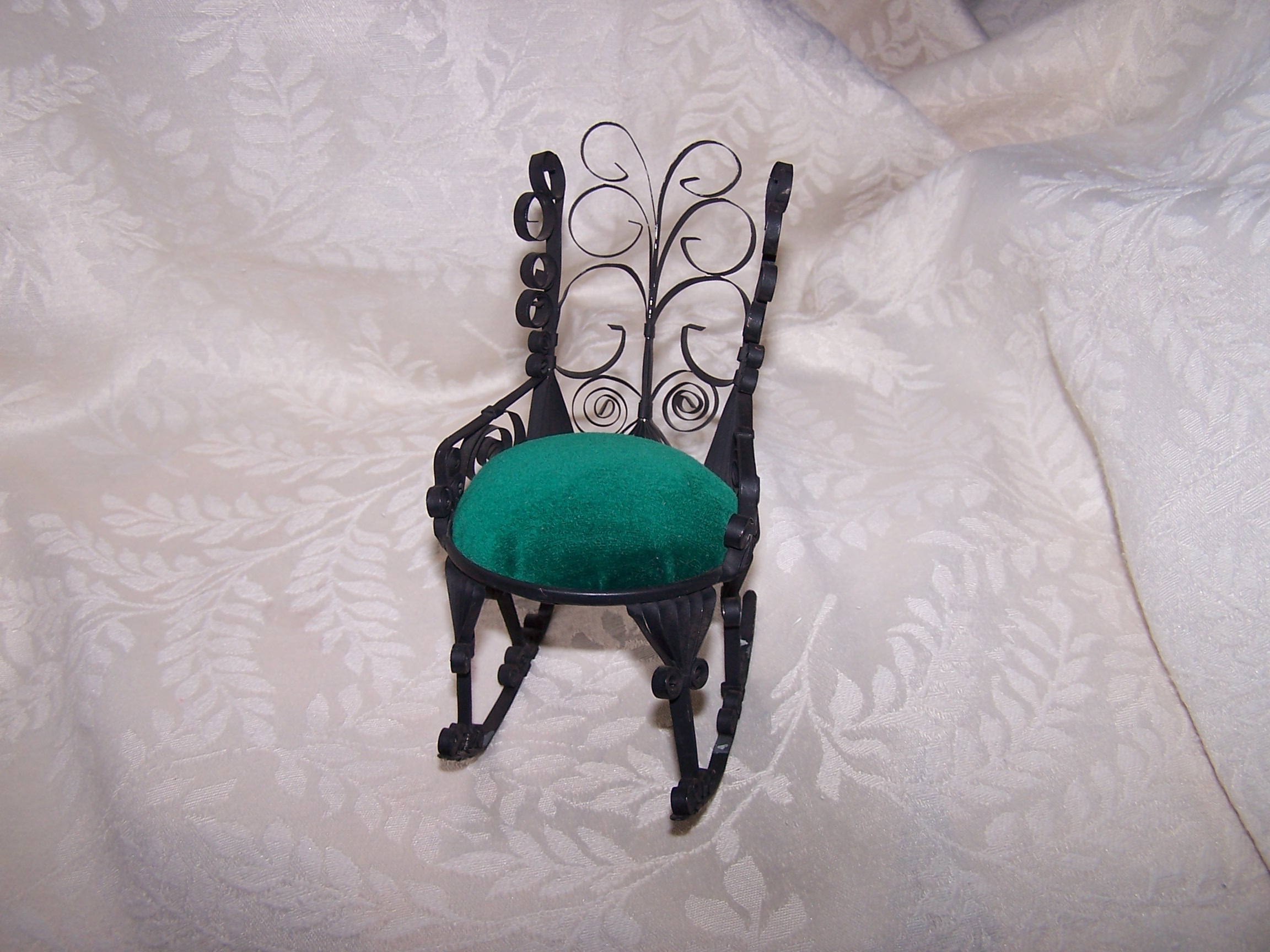 Quilled Pin Cushion Rocking Chair, Black, Green, Vintage