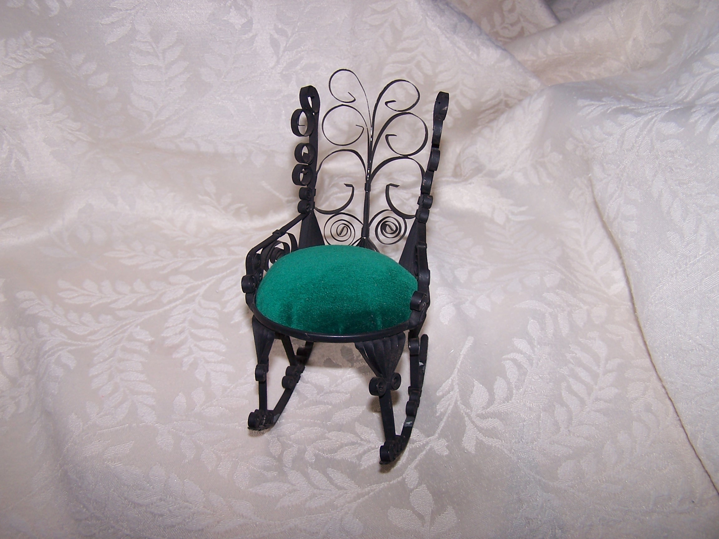 Quilled Pin Cushion Chair, Black w Brown Cushion, Folk Art