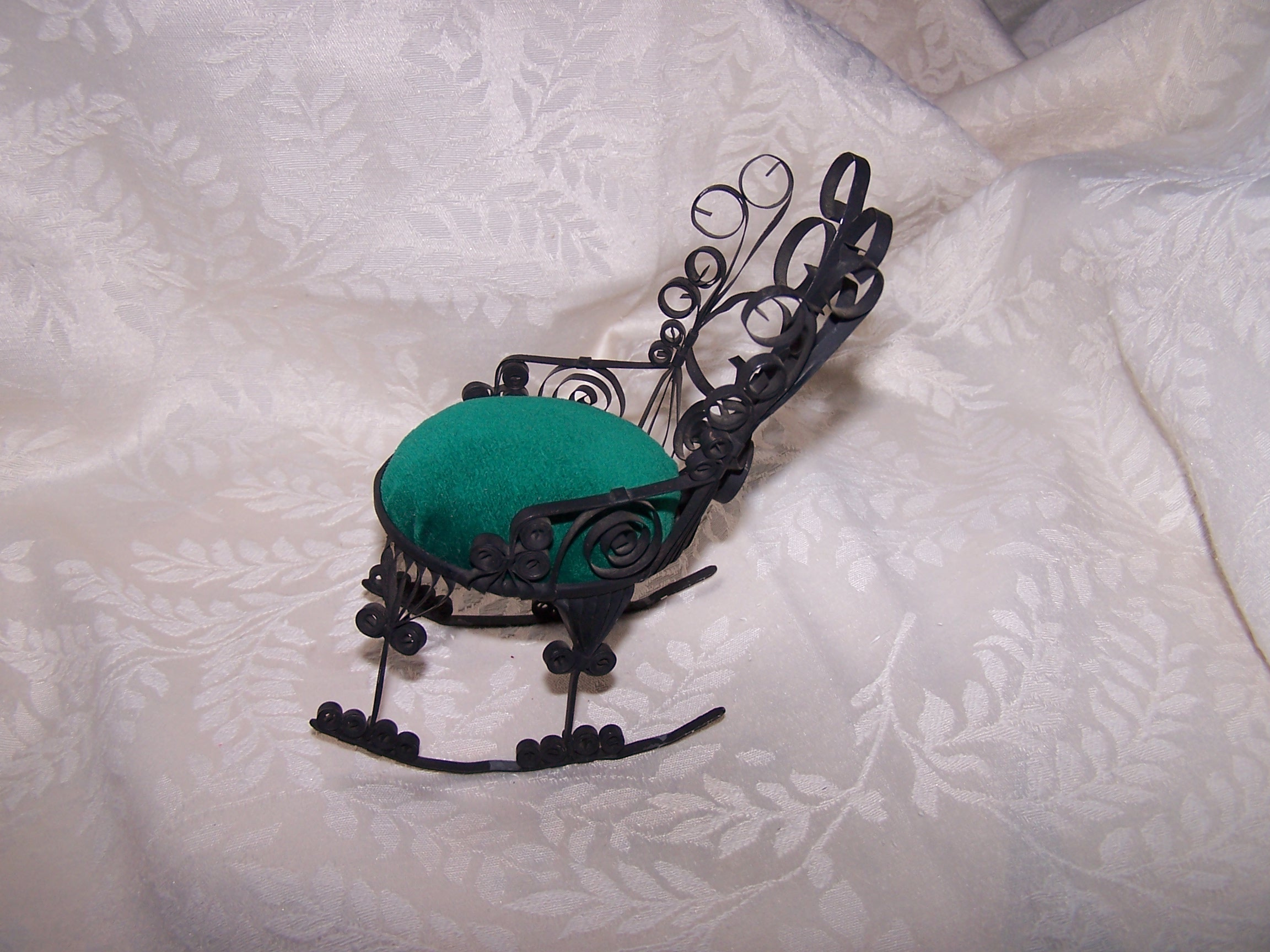 Image 1 of Quilled Pin Cushion Rocking Chair, Black, Green, Vintage